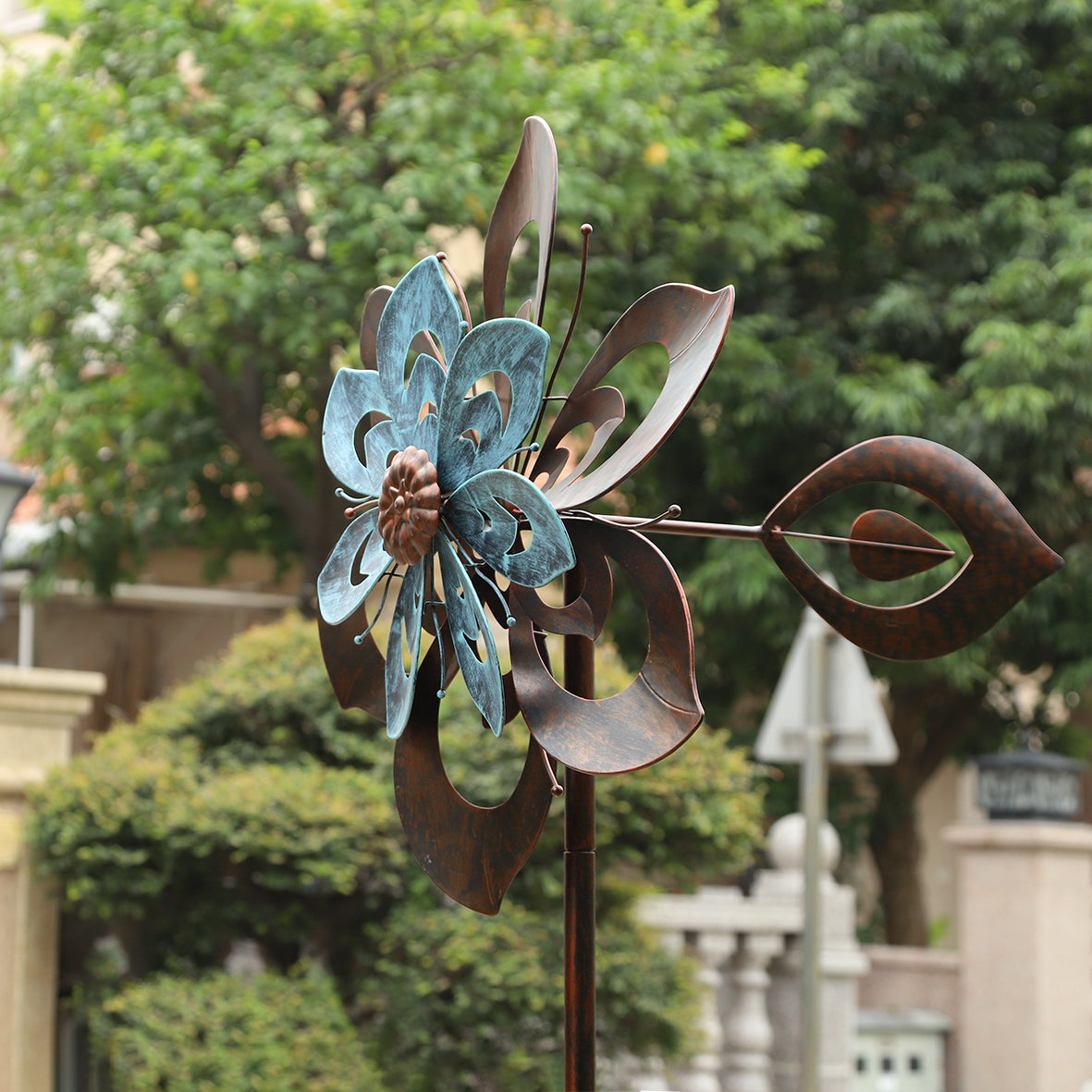 large flower windmill sculpture