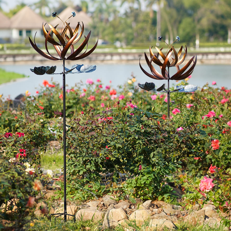 Yard Art Copper Kinetic Garden Wind Spinners | Cyan Oasis