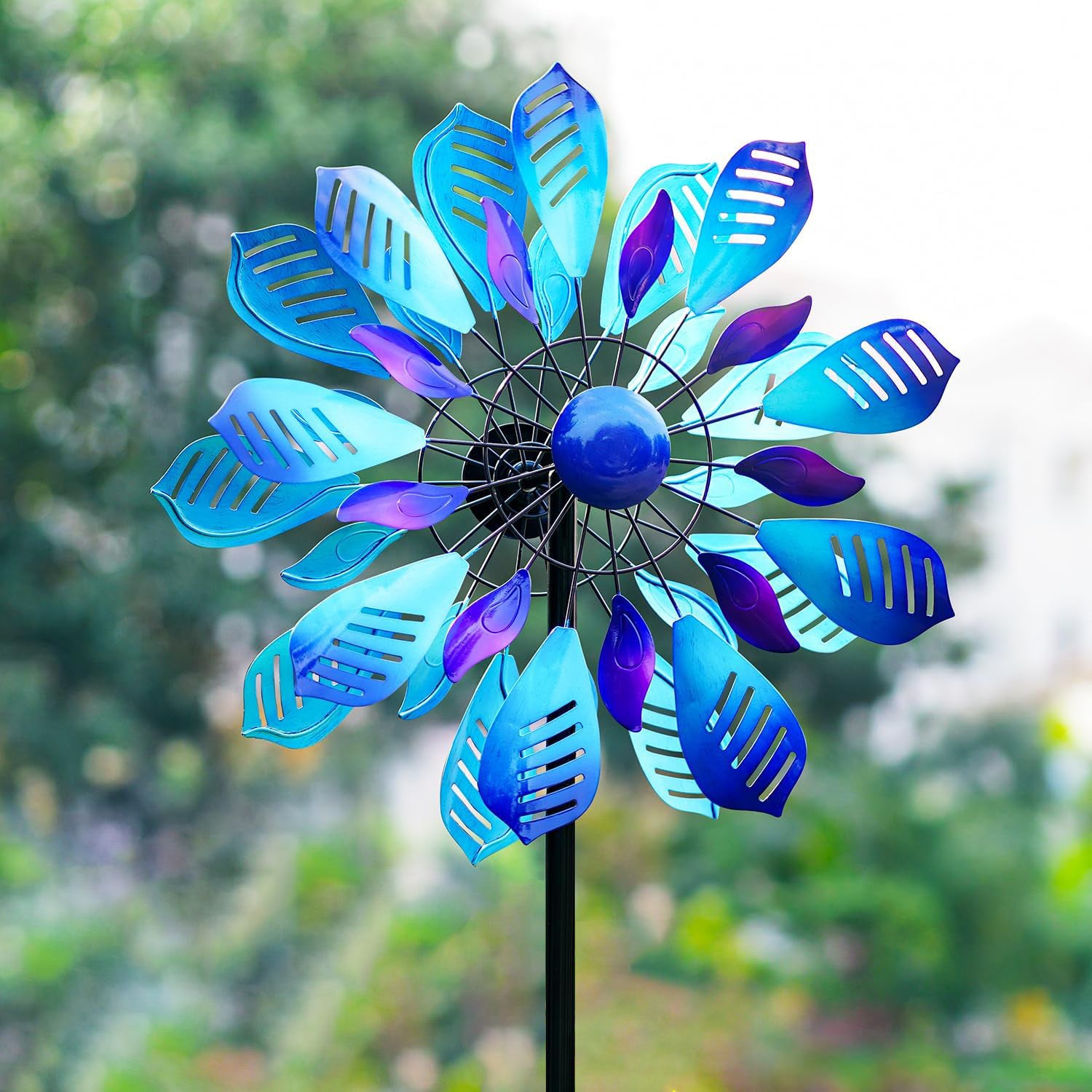 Glass Flower Spinner (RS131) newest - Hand Painted - Suncatcher - Yard Art - Recycled Glass Garden Art - Garden Wind Spinner - An Original Concept