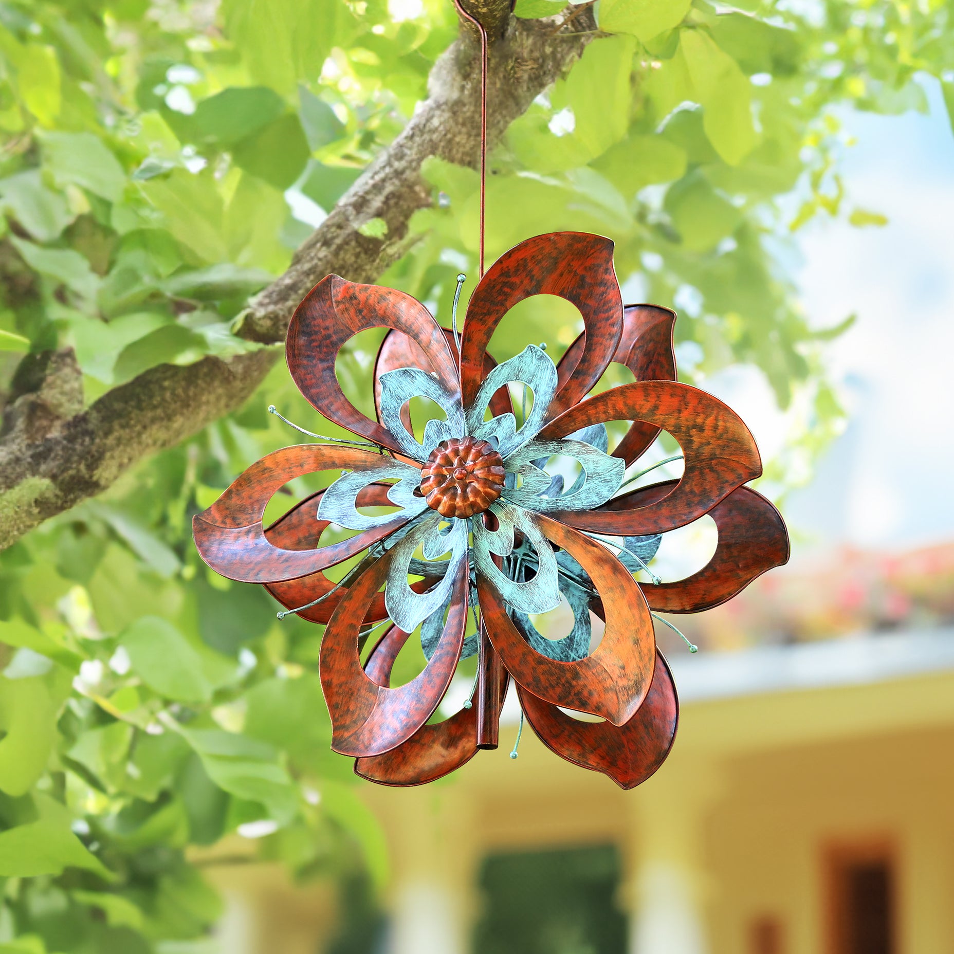 Dual Camellia Wind Spinner