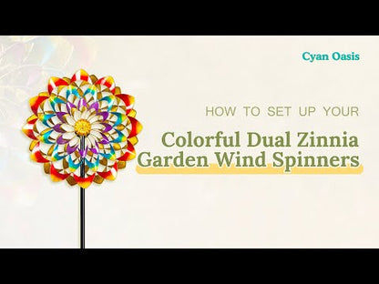 Colorful Dual Zinnia Garden Wind Spinner